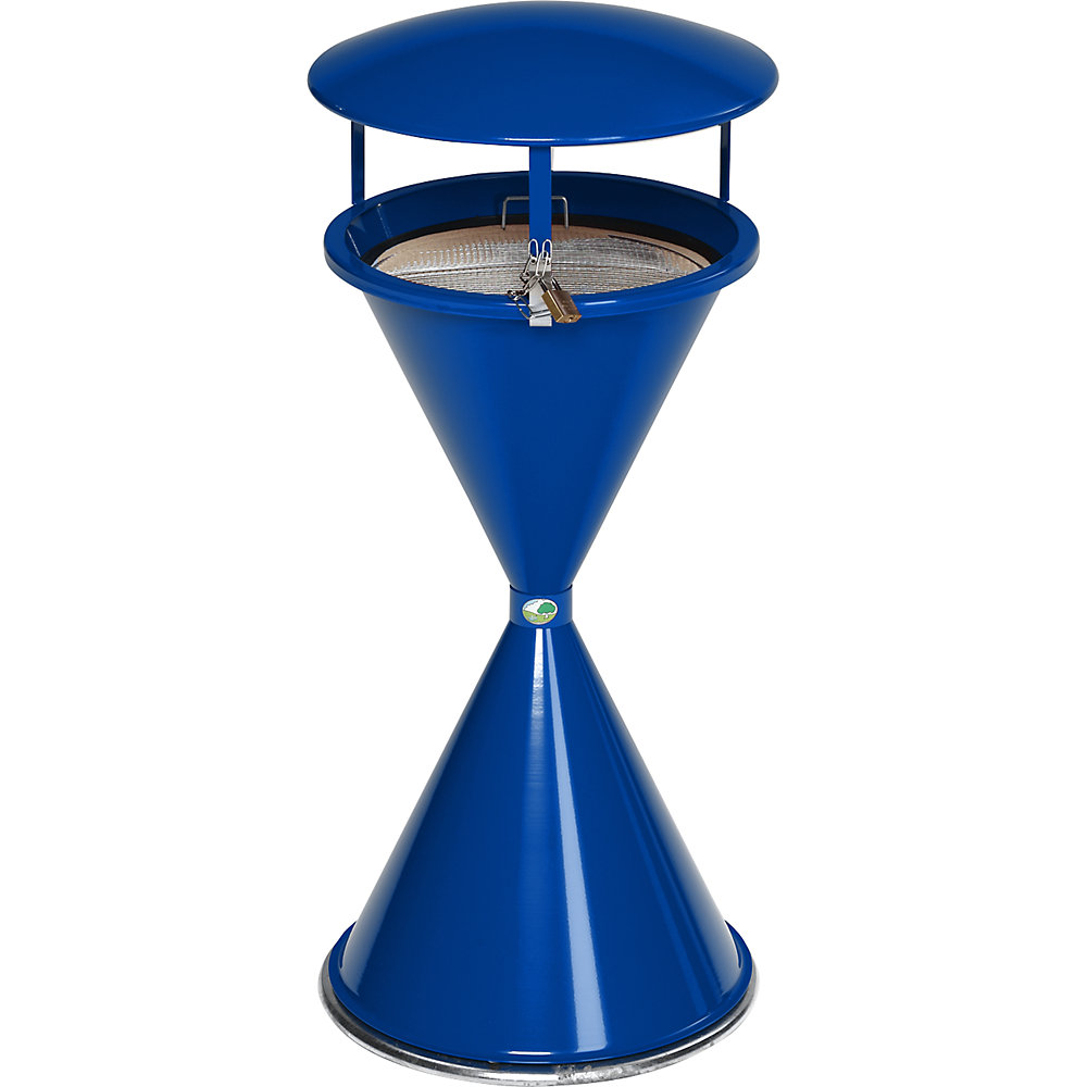 VAR Conical ashtray with hood and base disc, sheet steel, powder coated, blue