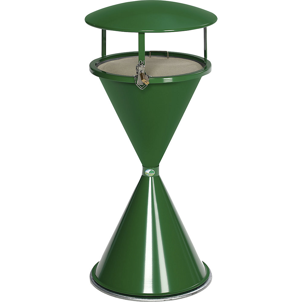 VAR Conical ashtray with hood and base disc, sheet steel, powder coated, green