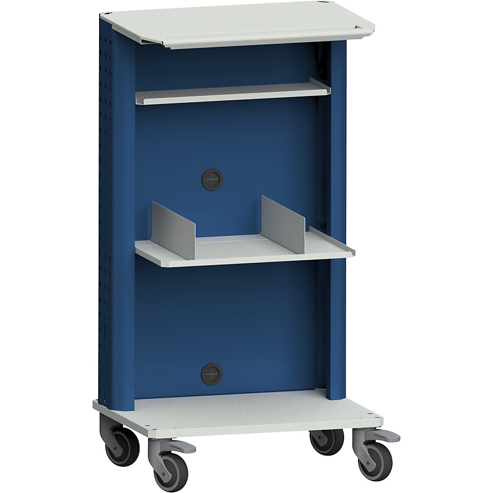 ANKE Laptop / equipment trolley, with additional shelf, 2 book rests, grey / blue