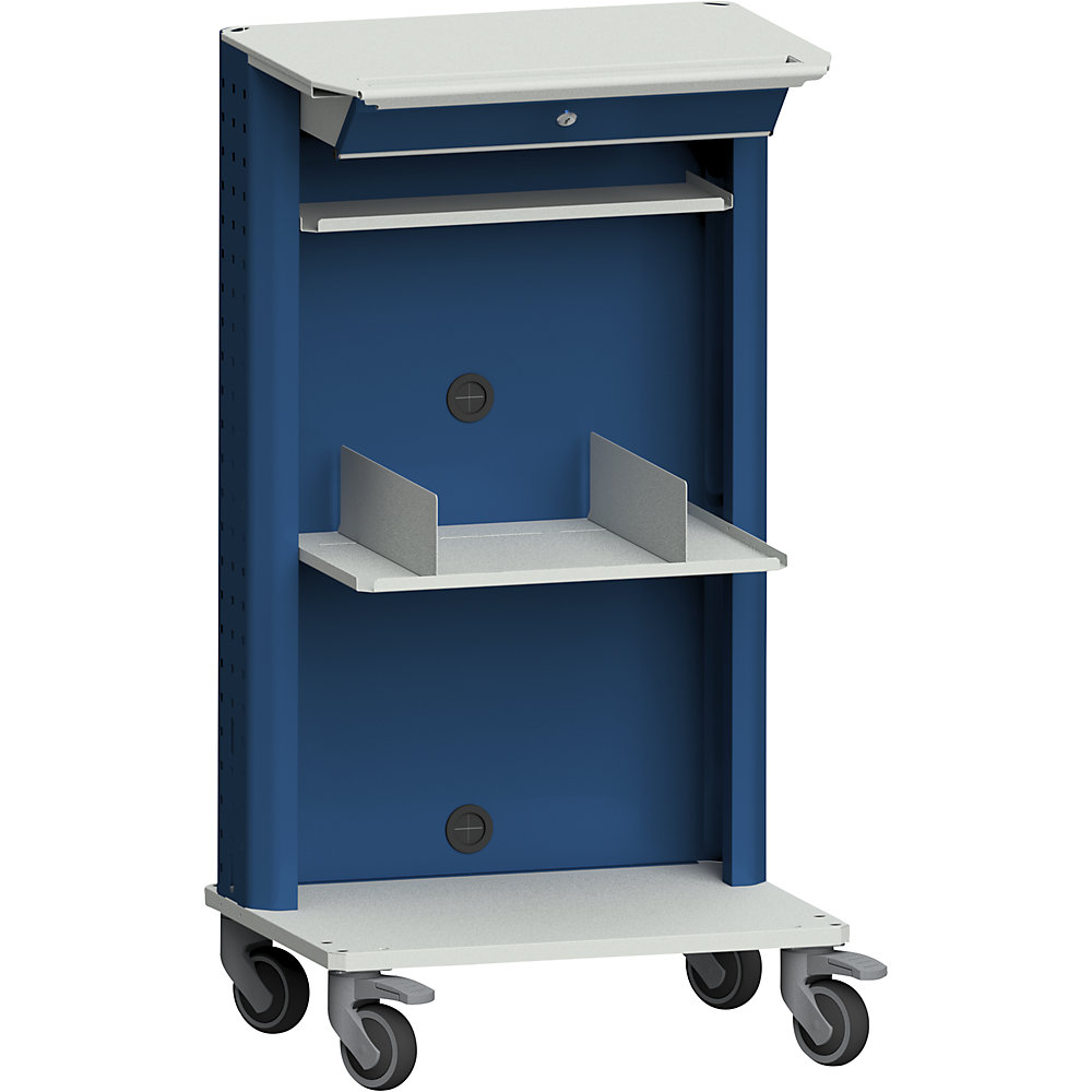ANKE Laptop / equipment trolley, with laptop compartment, additional shelf, grey / blue