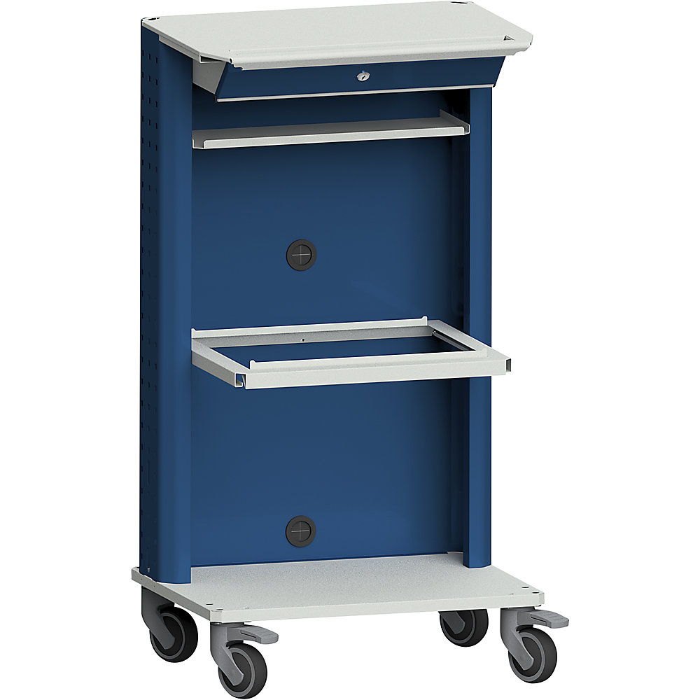 ANKE Laptop / equipment trolley, with laptop compartment, suspension file drawer, grey / blue