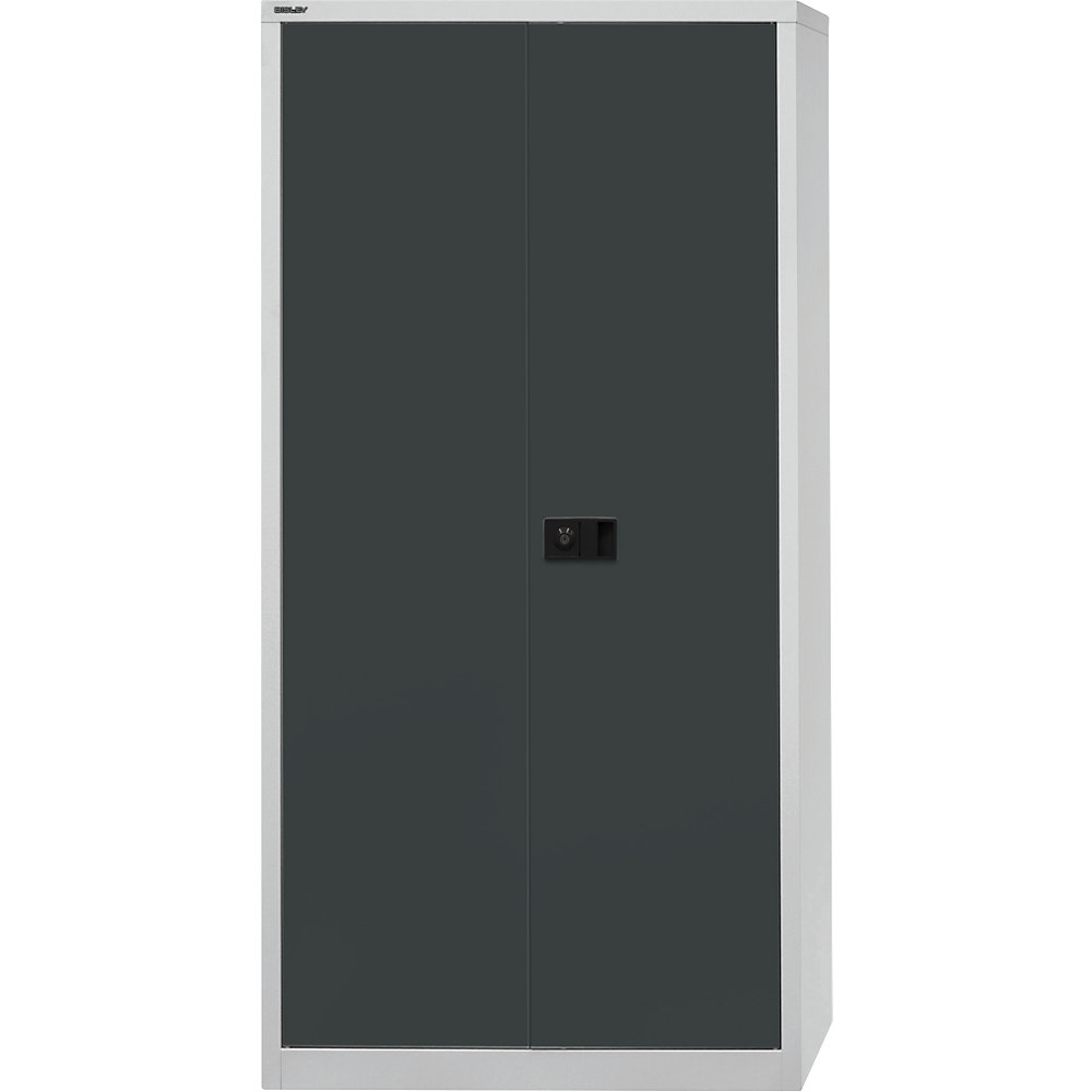 BISLEY UNIVERSAL double door cupboard, HxWxD 1950 x 914 x 400 mm, 4 zinc plated shelves, 5 file heights, light grey / charcoal