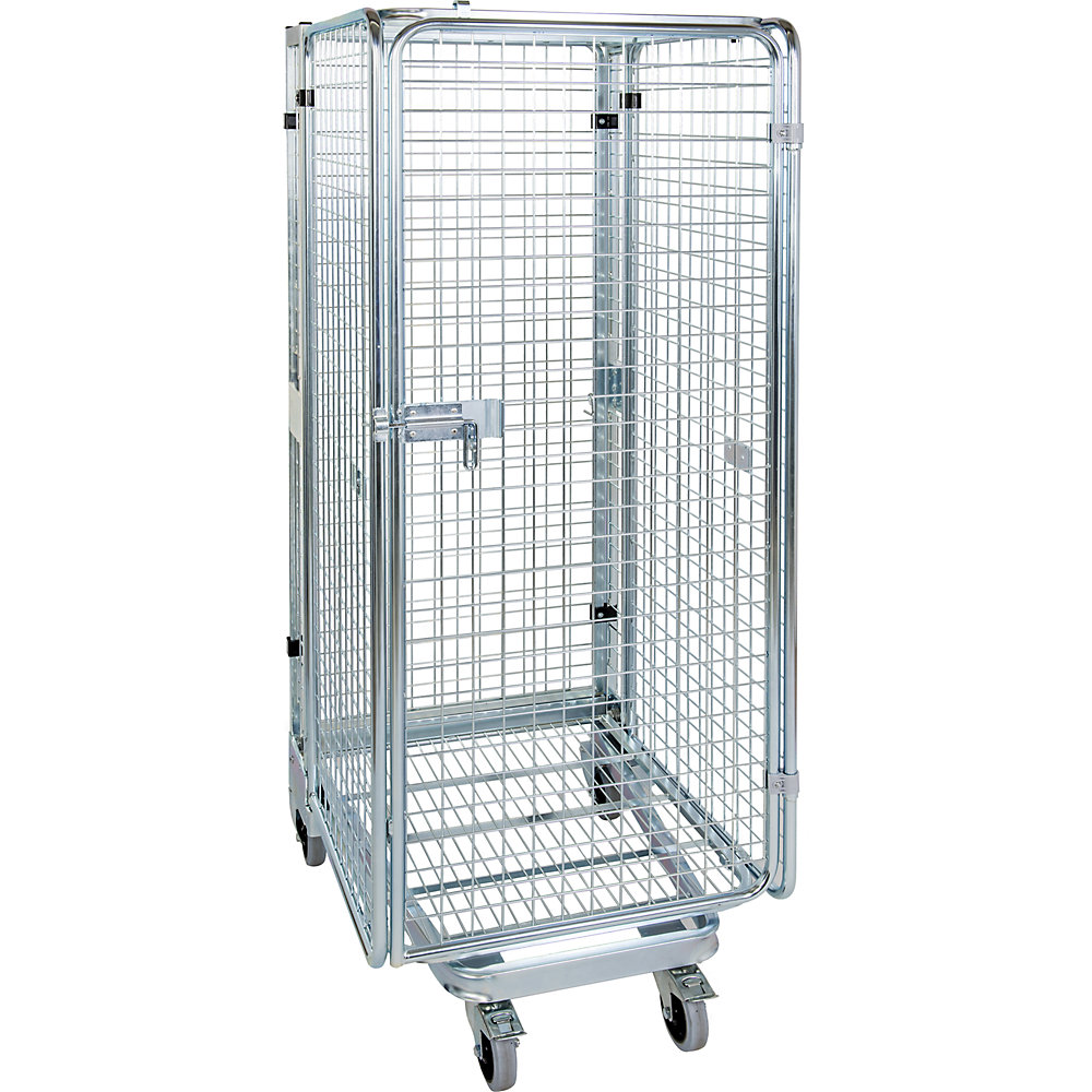 Roll container, theft proof, 5-sided, with mesh shelf, without rain protection