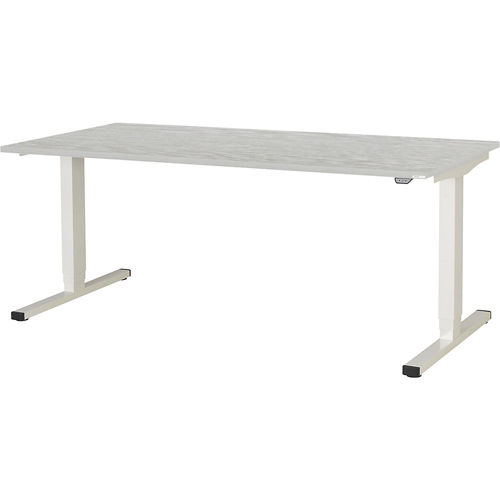 mauser Poste de travail en position assise et debout LEVERO, l x p 1800 x 800 mm, piétement blanc pur / plateau mélèze occidental