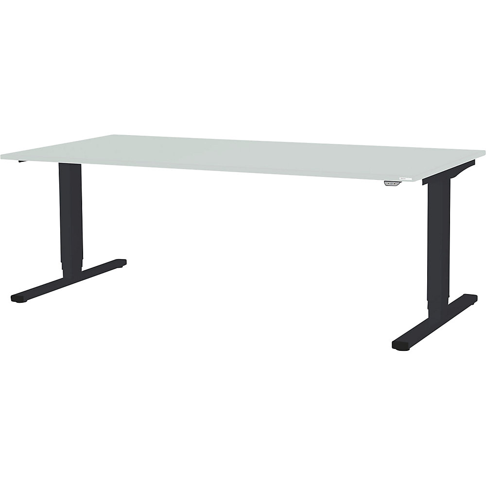 mauser Poste de travail en position assise et debout LEVERO, l x p 2000 x 800 mm, piétement anthracite / plateau gris clair