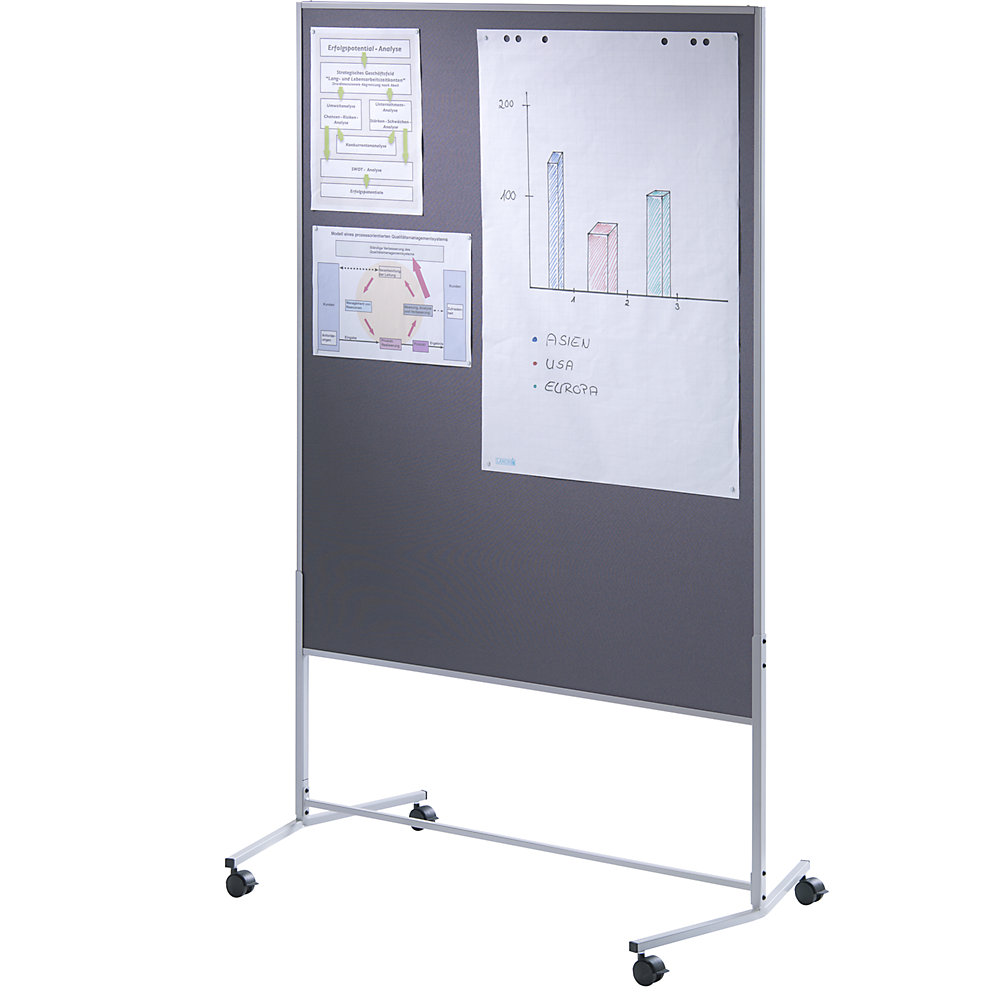Moderationswand, mobil, Textilbezug, BxH 1200 x 1500 mm, grau eurokraft basic 2