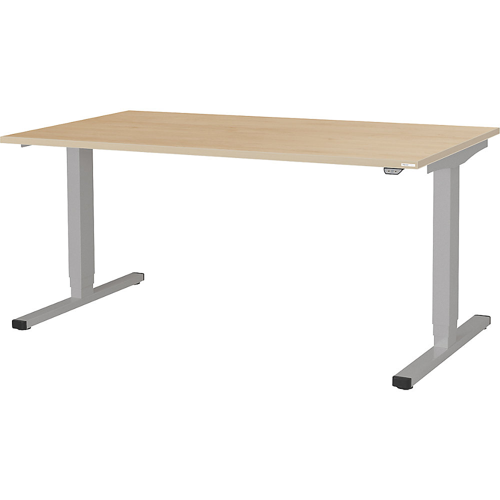 mauser Poste de travail en position assise et debout LEVERO, l x p 1600 x 900 mm, piétement aluminium / plateau érable