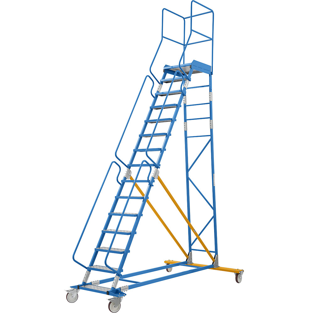 Mobile Podestleiter, Alu-Stufeneinlagen, 13 Stufen eurokraft pro 2