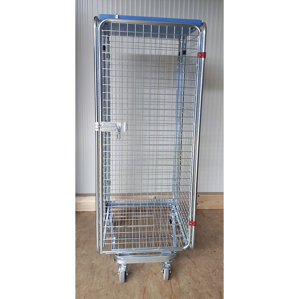 Roll container, theft proof, 5-sided, with mesh shelf, with rain protection