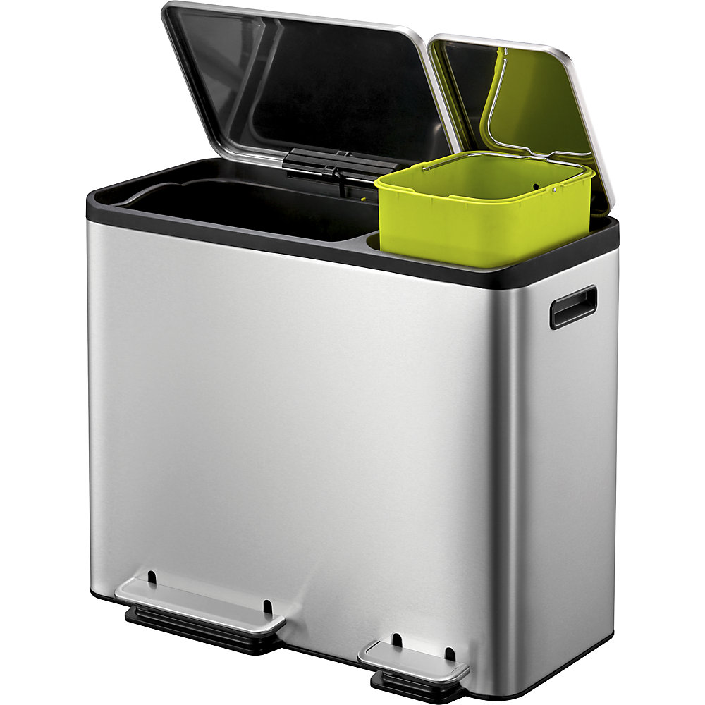 Tretabfallsammler, Volumen 15 + 30 l, BxHxT 605 x 492 x 321 mm, Edelstahl, 2fach-Sammler EKO 2