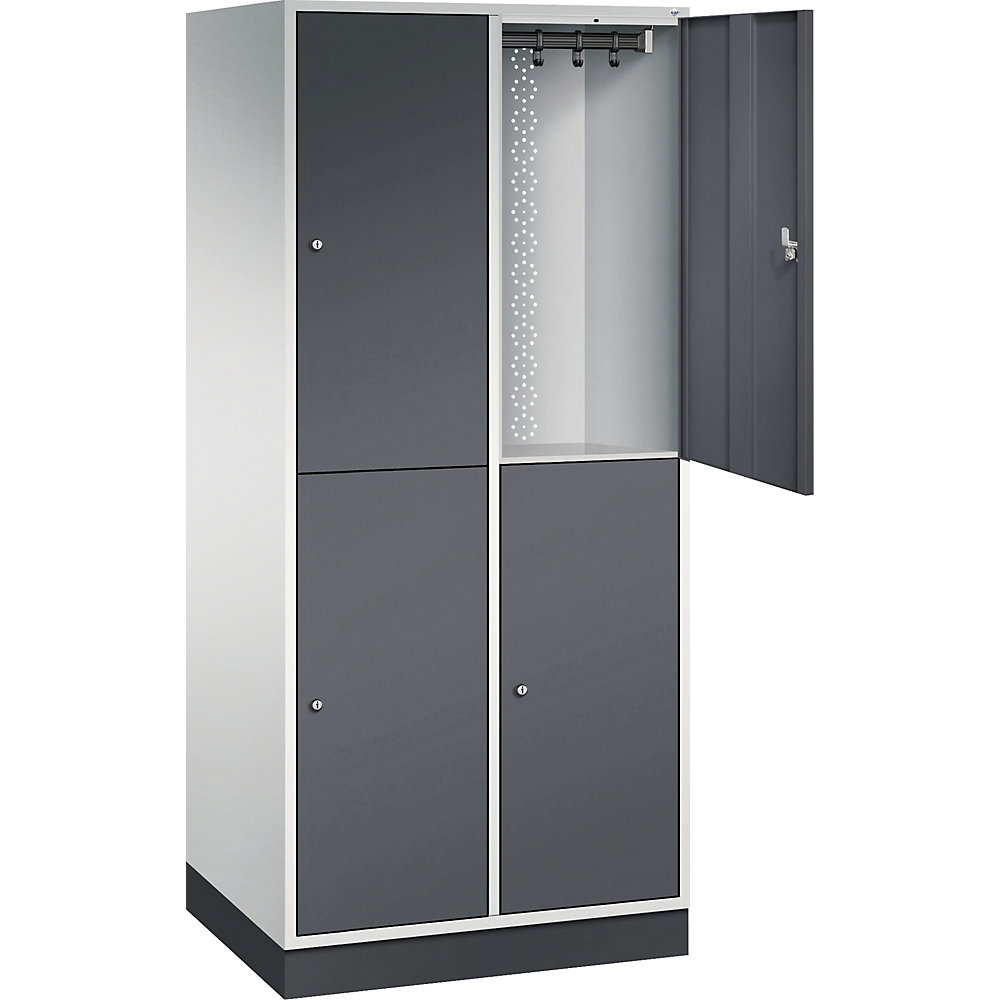 Doppelstock-Spind Intro, 2 Abteile, lichtgrau / schwarzgrau, BxT 820 x 600 mm C+P 2
