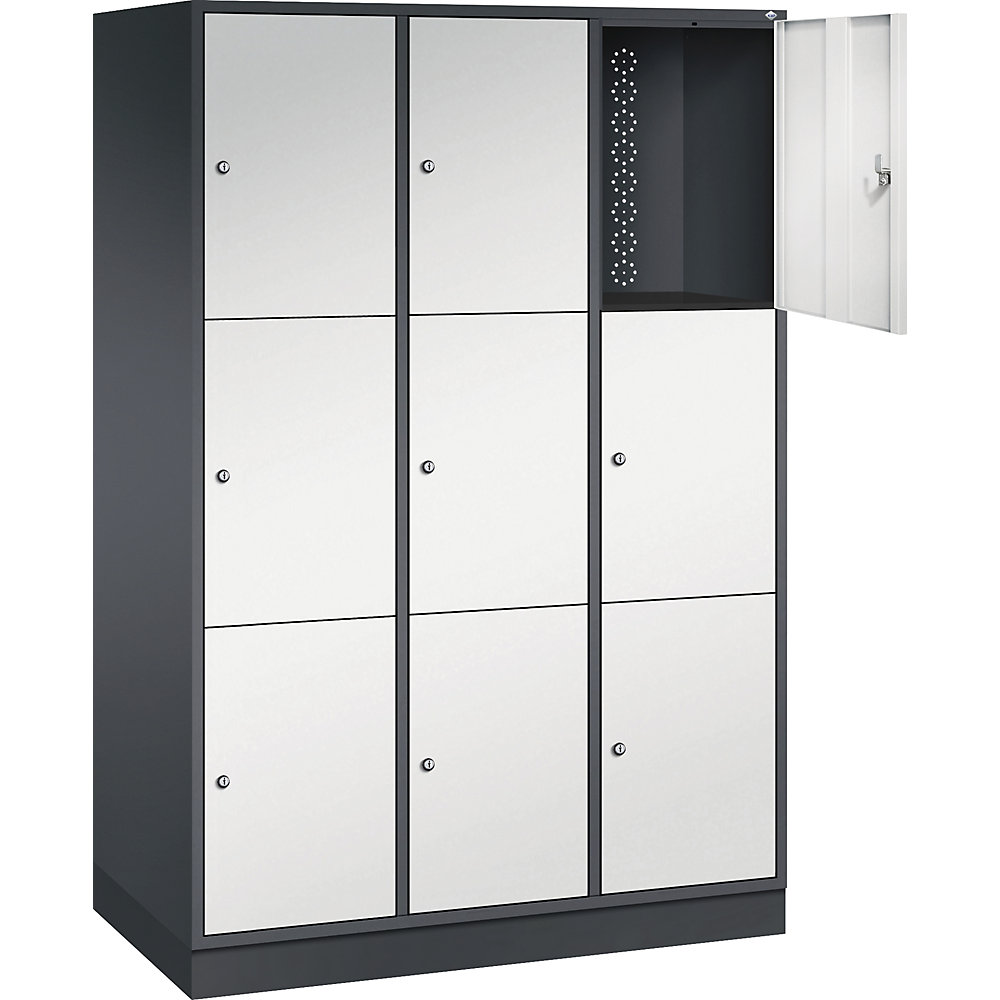 3er-Schließfachschrank Intro, 3 Abteile, schwarzgrau / lichtgrau, BxT 1220 x 600 mm C+P 2