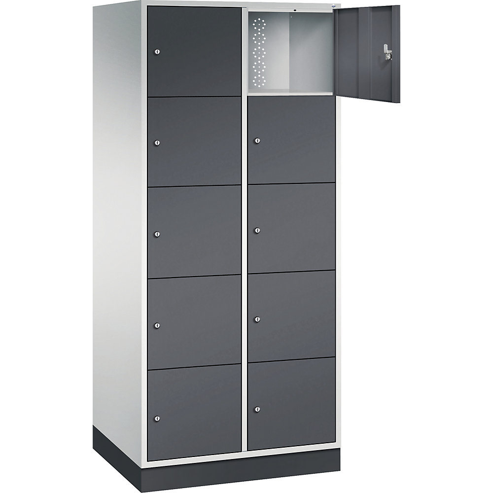 5er-Schließfachschrank Intro, 2 Abteile, lichtgrau / schwarzgrau, BxT 820 x 600 mm C+P 2