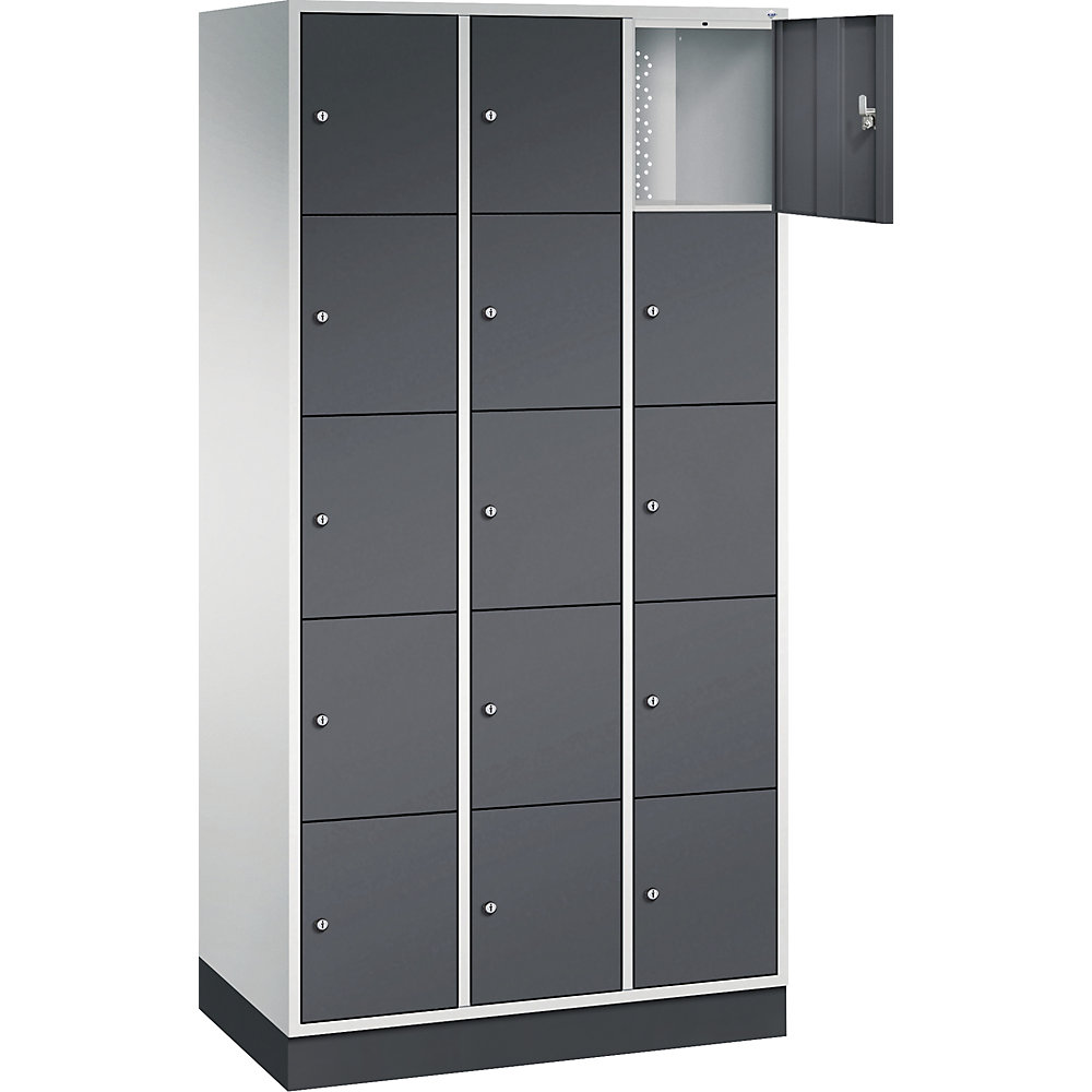 5er-Schließfachschrank Intro, 3 Abteile, lichtgrau / schwarzgrau, BxT 920 x 500 mm C+P 2