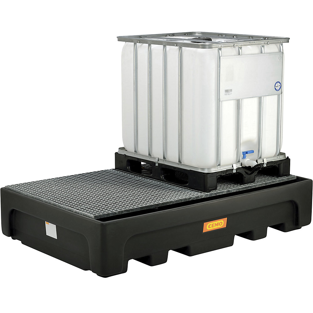 PE-Auffangwanne für Tankcontainer IBC/KTC, für 2 x IBC/KTC, mit Stahlgitterrost CEMO 2