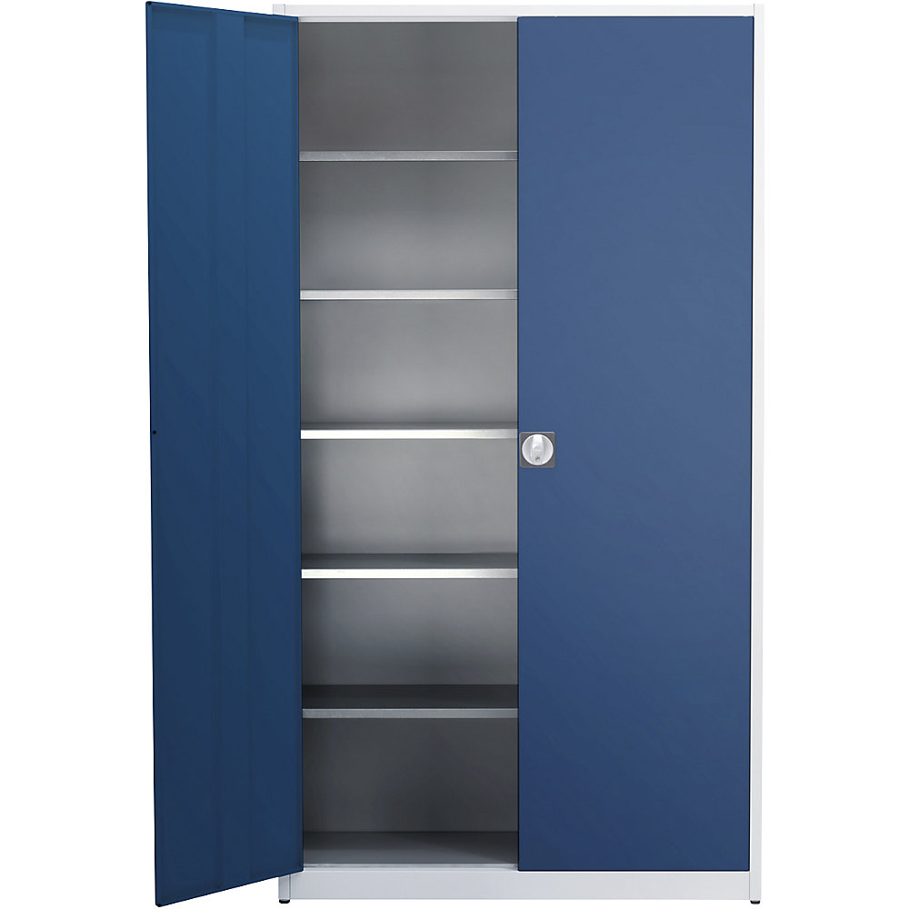 Extrahoher Universalschrank, HxBxT 2200 x 1200 x 500 mm, lichtgrau / enzianblau mauser 2