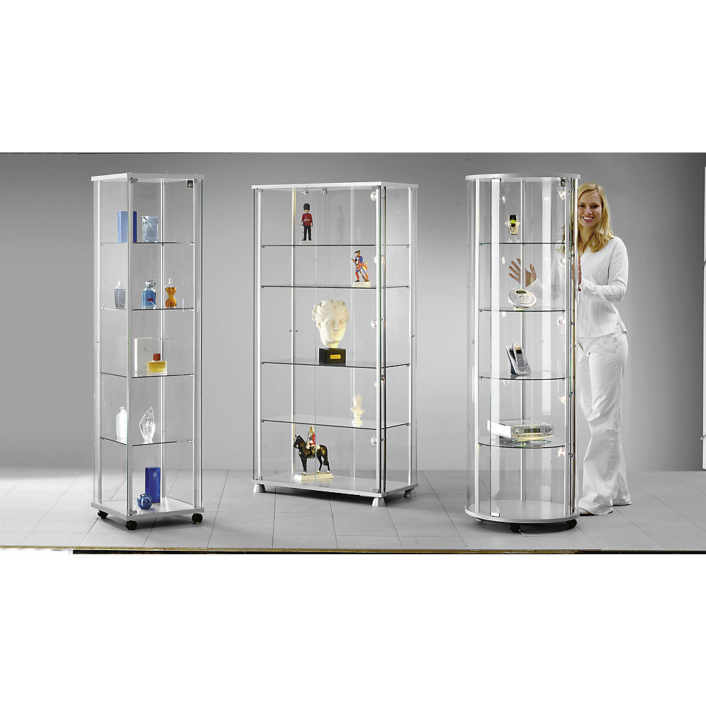 kaiserkraft Präsentations-Vitrine, 1 Drehflügeltür, 4 Dekorfüße, mit LED-Beleuchtung 2