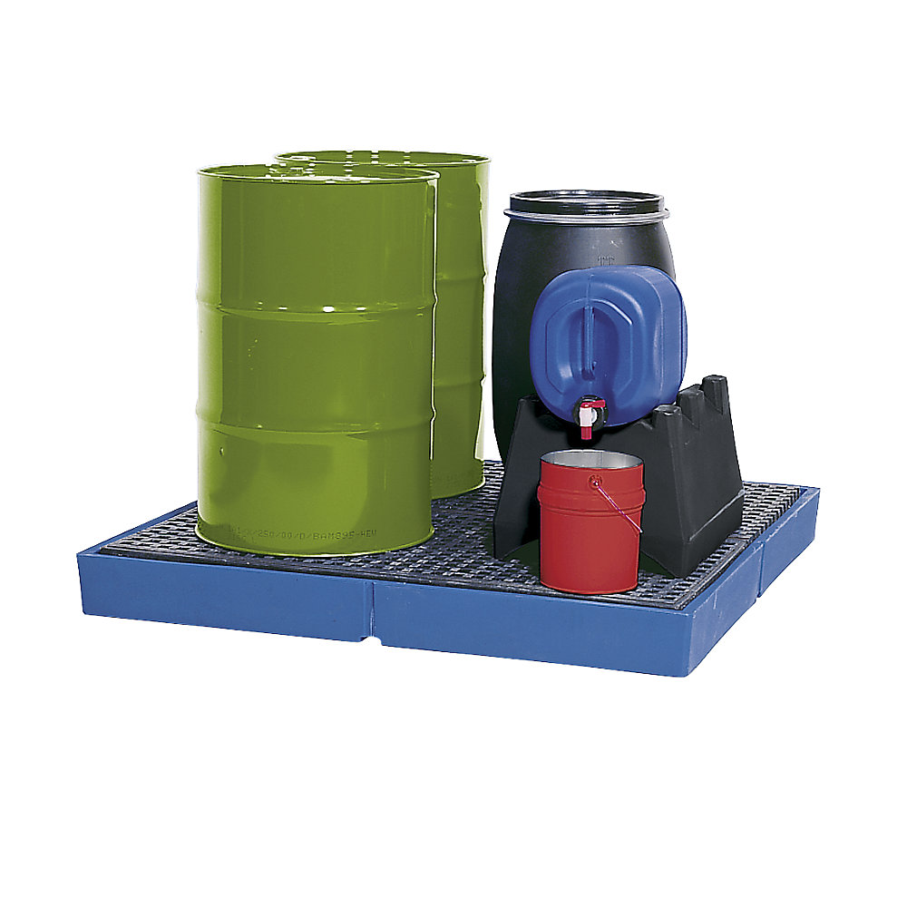 asecos Plastic low profile sump tray, with PE grid, sump capacity 400 litres