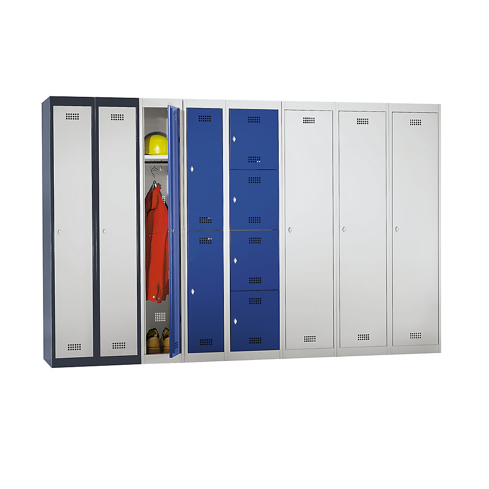 5er-Schließfachschrank Hamburg, 1 Abteil, 5 Fächer, Höhe 320 mm, Breite 300 mm, Grundelement, lichtgrau / enzianblau Wolf 2