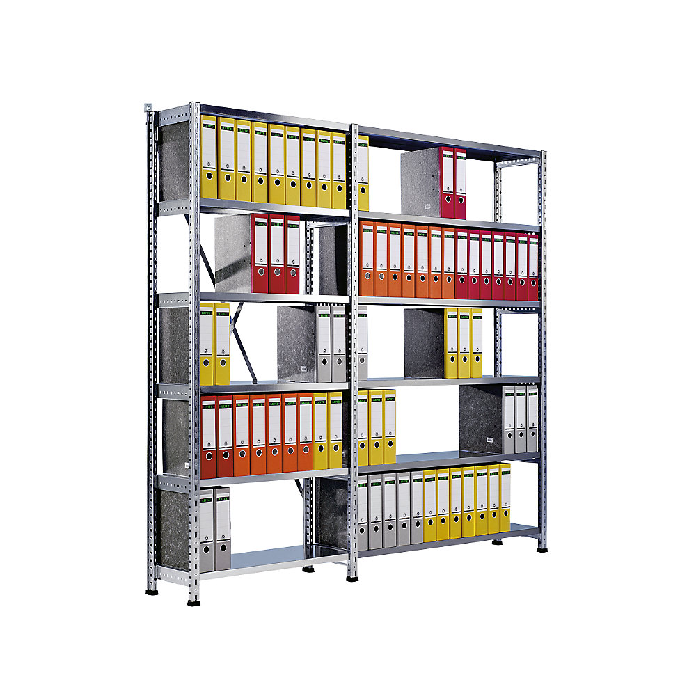 Boltless shelving units for files and archives, zinc plated, height 2280 mm, single sided, shelf WxD 800 x 300 mm, extension shelf unit