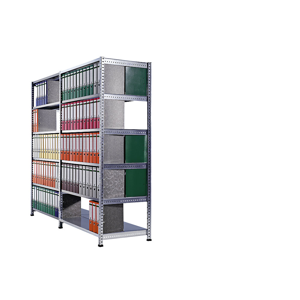 Boltless shelving units for files and archives, zinc plated, height 2280 mm, double sided, shelf WxD 800 x 600 mm, standard shelf unit