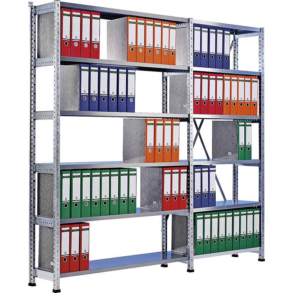 Boltless shelving units for files and archives, zinc plated, height 2280 mm, single sided, shelf WxD 800 x 300 mm, standard shelf unit