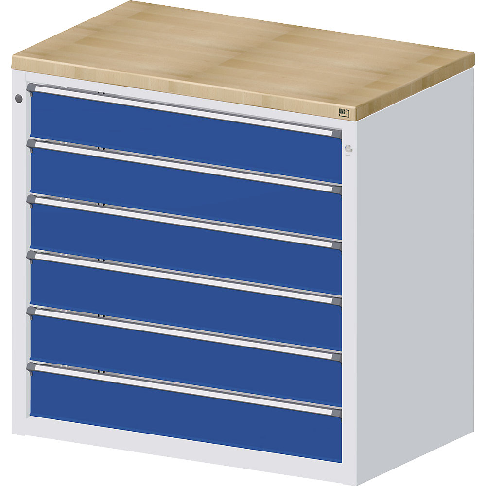 ANKE Cabinet for material and tool dispensing counter, 6 x 150 mm drawers, grey / blue
