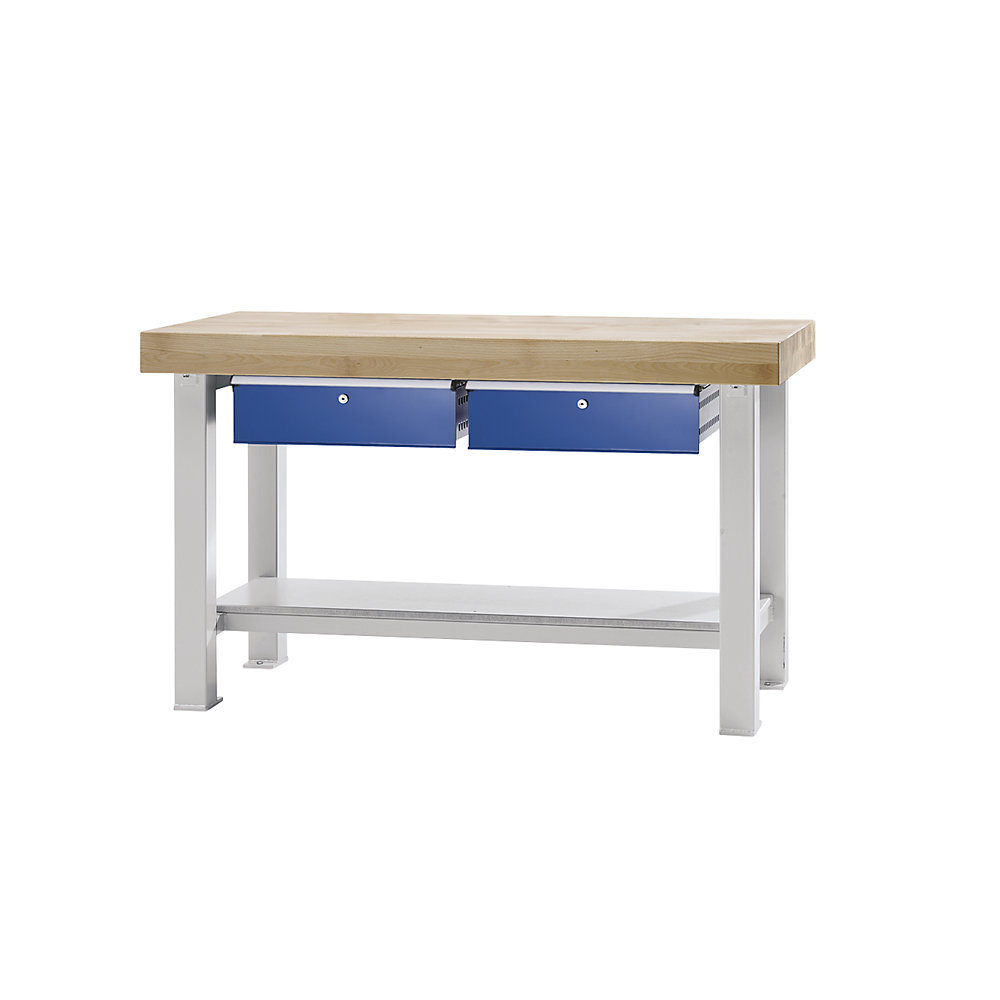 Schwerlast-Werkbank, Plattenbreite 1500 mm, mit 2 Schubladen, Plattenstärke 100 mm ANKE 2