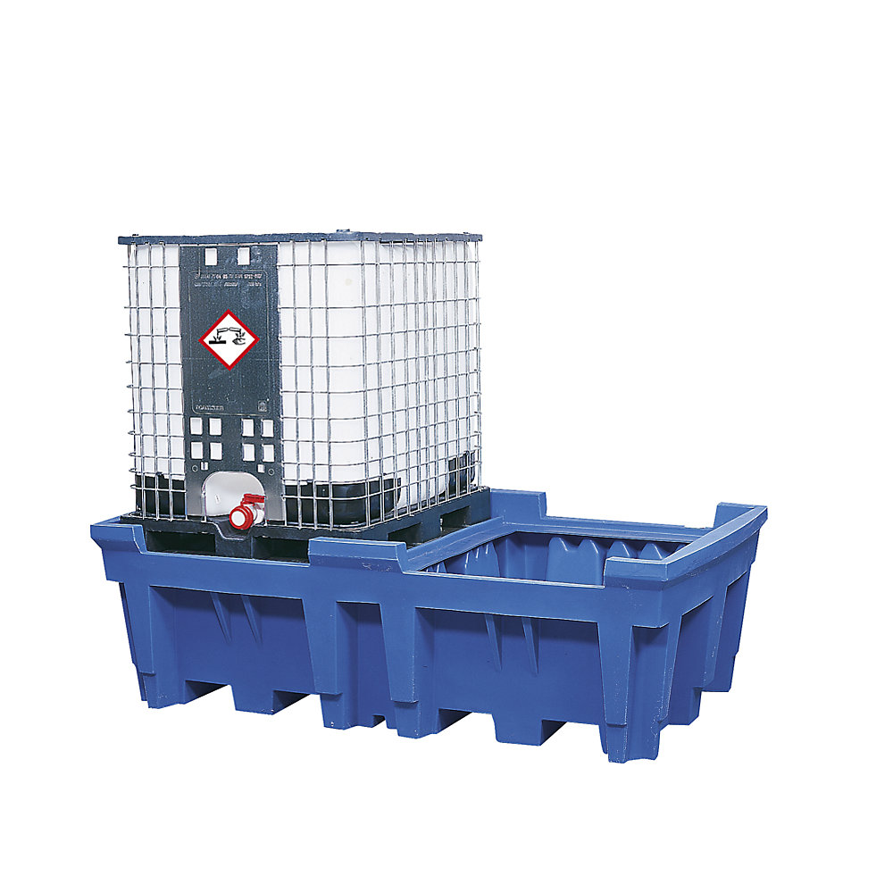 asecos PE sump tray for IBC/CTC tank containers, sump capacity 1000 l, for 2 containers, without PE support grate