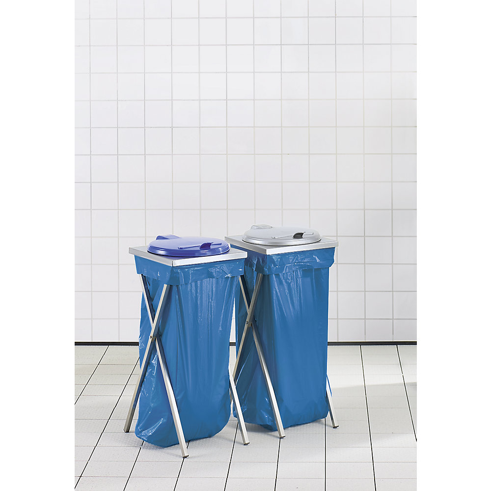 Hygiene-Müllsackständer aus Edelstahl, für Volumen 120 l, Deckelöffnung manuell, silbergrau VAR 2