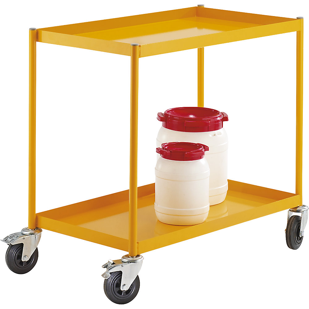 QUIPO Chariot de montage, force 200 kg, 2 tablettes de rétention en tôle d'acier, L x l x h 960 x 500 x 850 mm