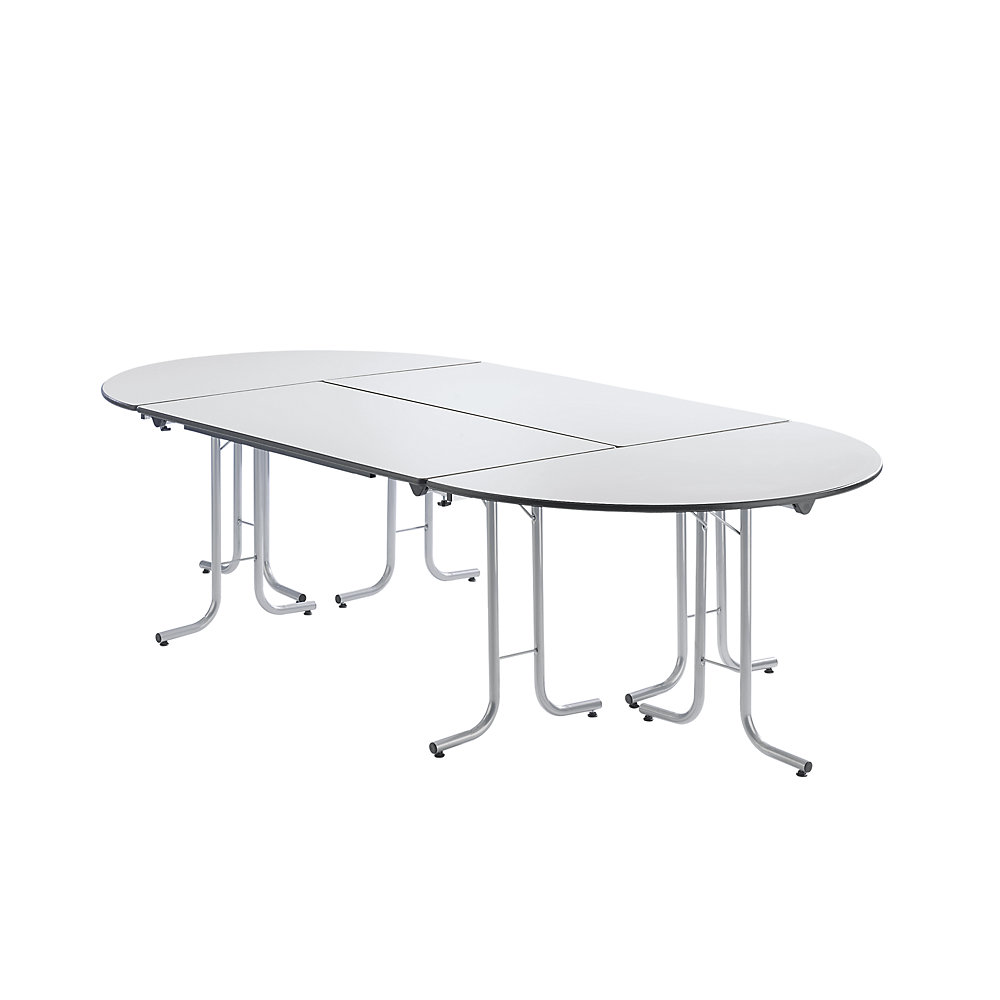 kaiserkraft Anbautisch zu Klapptisch, Plattenform Halbkreis, 1400 x 700 mm, Gestell schwarz, Platte Ahorn-Dekor 2
