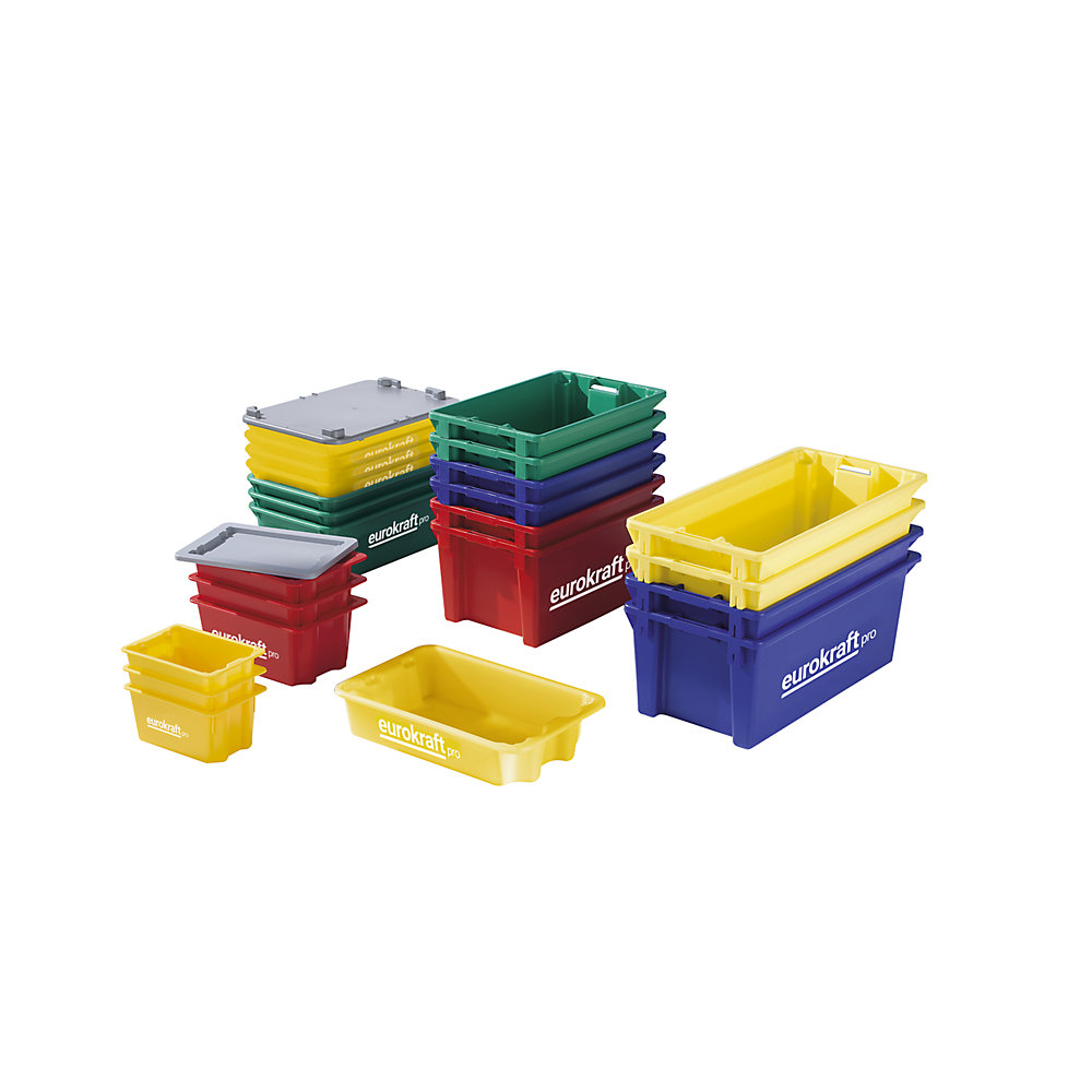 Drehstapelbehälter aus lebensmittelechtem Polypropylen, Volumen 6 l, VE 4 Stk, Wände und Boden geschlossen, rot eurokraft pro 2