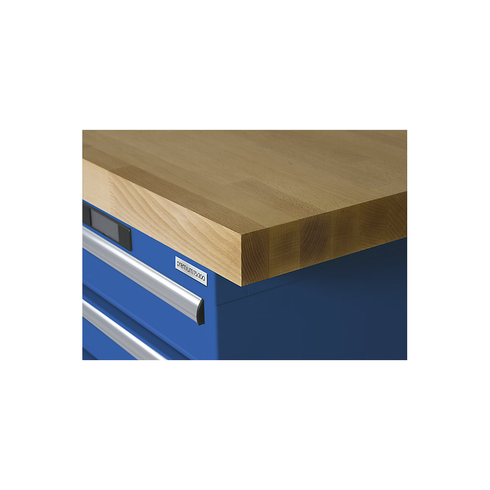 Arbeitsplatte für Werkbänke im Baukastensystem, Buche-Massivholz, BxT 2000 x 750 mm, Stärke 50 mm LISTA 2
