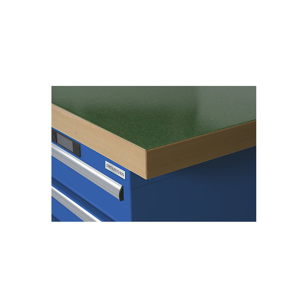 Arbeitsplatte für Werkbänke im Baukastensystem, Urphenbelag auf Spanmittellage, BxT 2000 x 750 mm, Stärke 50 mm LISTA 2
