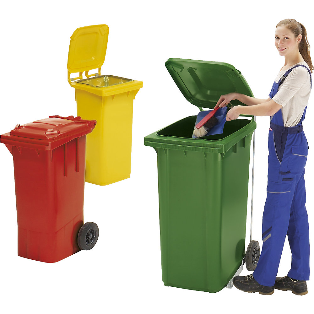 Mülltonne aus Kunststoff DIN EN 840, Volumen 120 l, BxHxT 505 x 1005 x 555 mm, gelb eurokraft pro 2
