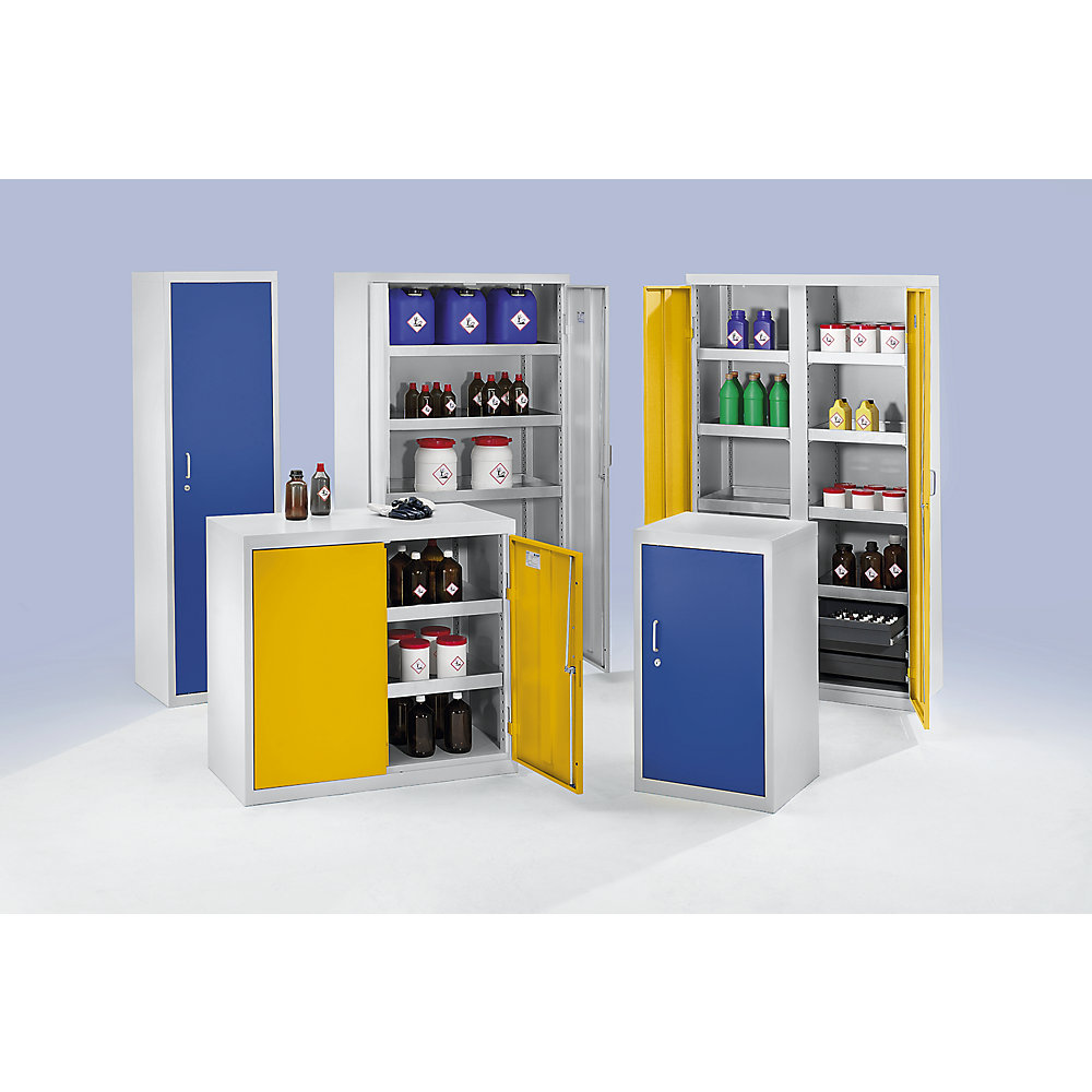 kaiserkraft Umweltschrank ohne Türlochung, HxBxT 900 x 1000 x 500 mm, 2 Wannenböden, lichtgrau / enzianblau 2