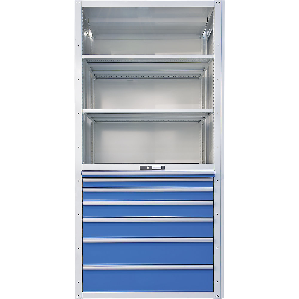 LISTA Rayonnage à tiroirs, 3 tablettes universelles, 2 réglables, 7 tiroirs, rayonnage additionnel