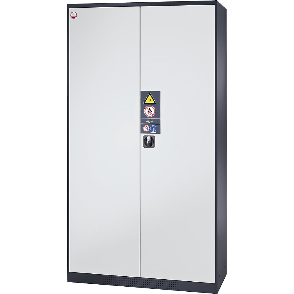 asecos Chemical storage cupboard, solid panel door, without hazardous goods storage box, door colour light grey RAL 7035
