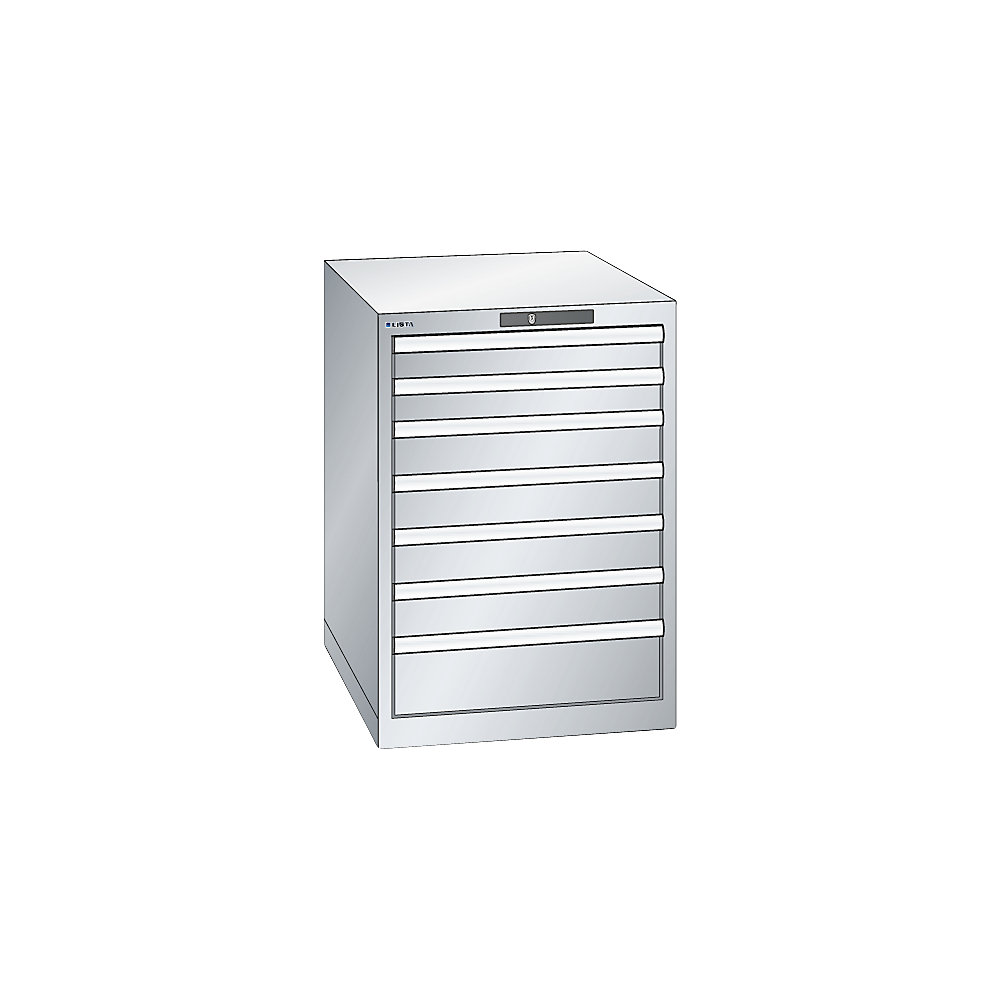 Schubladenschrank, Stahlblech, HxB 800 x 564 mm, 7 Schubladen, lichtblau LISTA 2