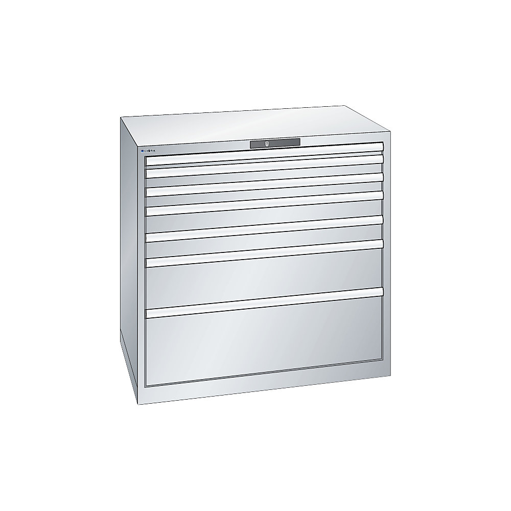 LISTA Armoire à tiroirs en tôle d'acier, h x l 1000 x 1023 mm, 7 tiroirs, charge max. 200 kg, gris clair
