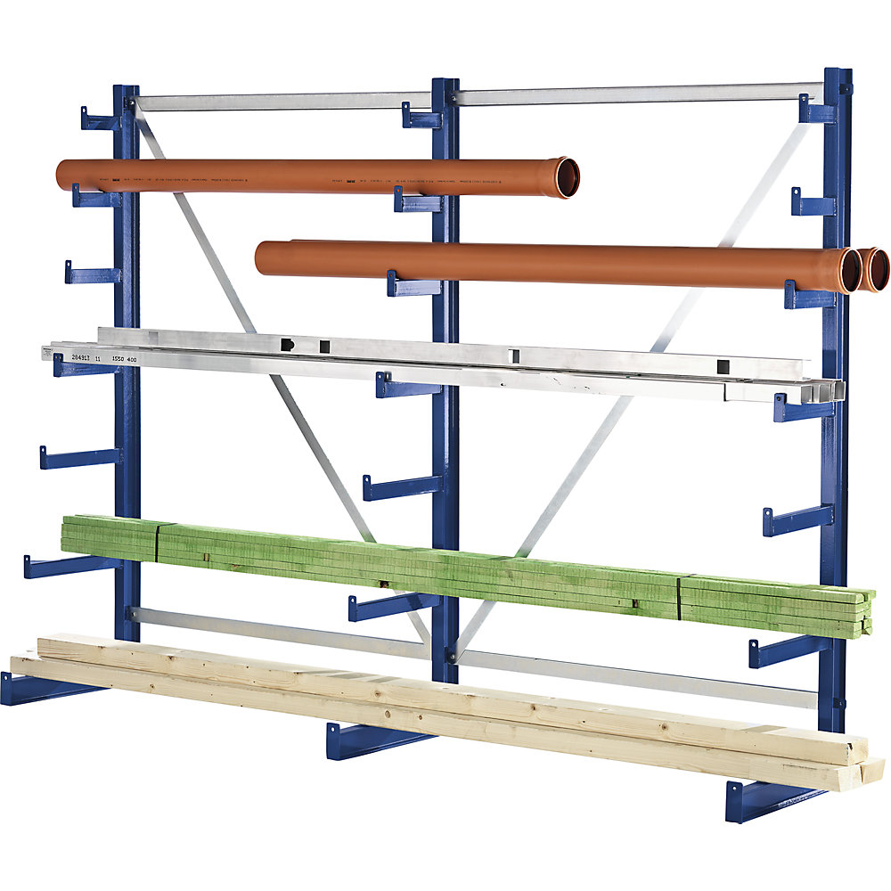 Kragarmregal mit nach oben verjüngender Kragarm-Länge, Regallänge 2700 mm, einseitig, enzianblau eurokraft pro 2
