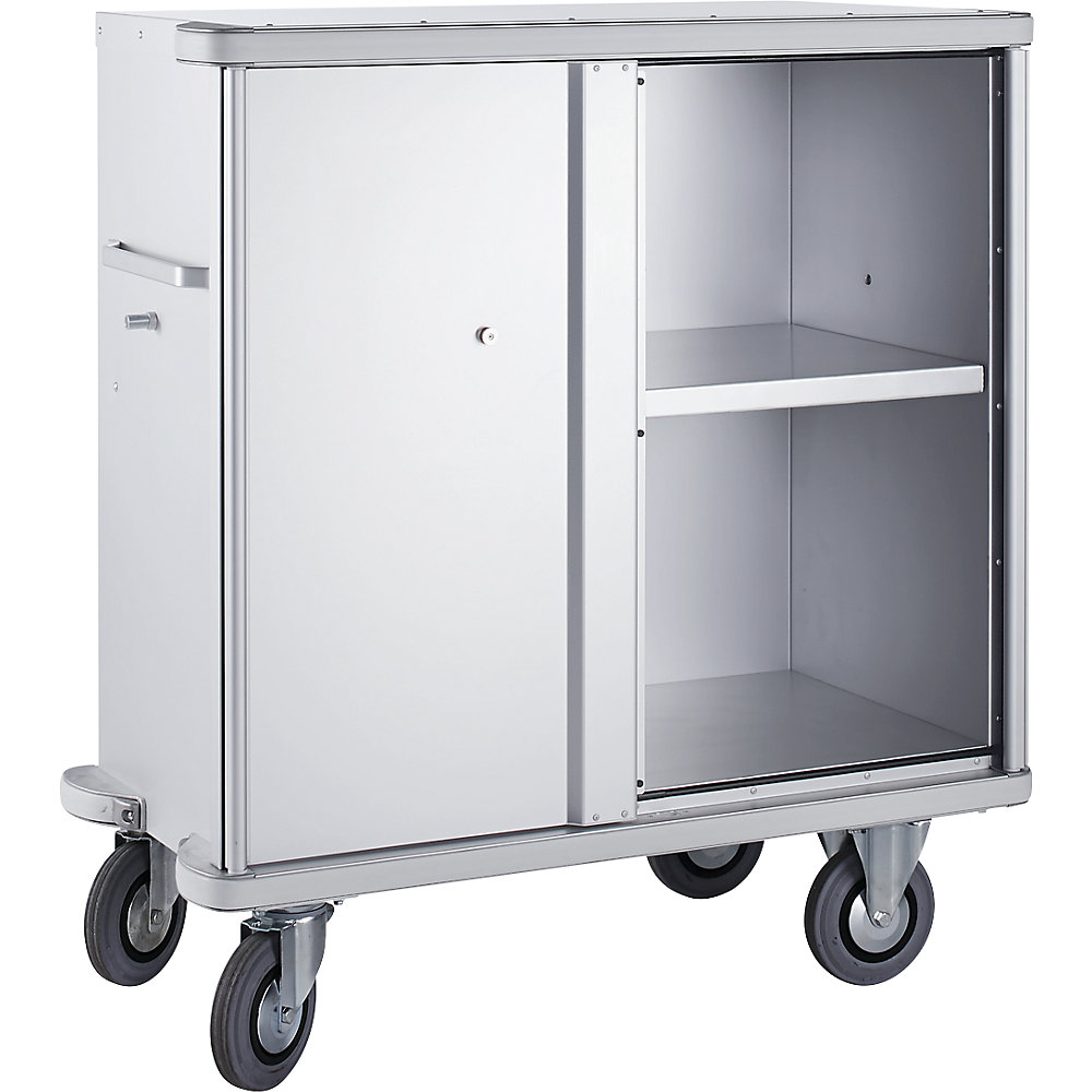 ZARGES Aluminium cupboard trolley, capacity 640 l, 1 intermediate shelf