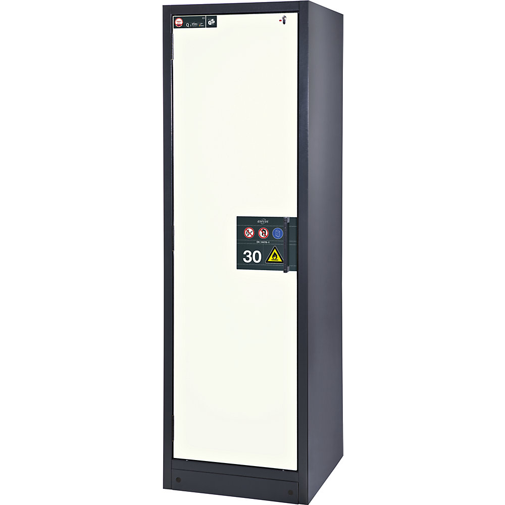 asecos Fire resistant hazardous goods cupboard, type 30, type 30, 1-door, 166 kg, with sheet steel doors, pure white door