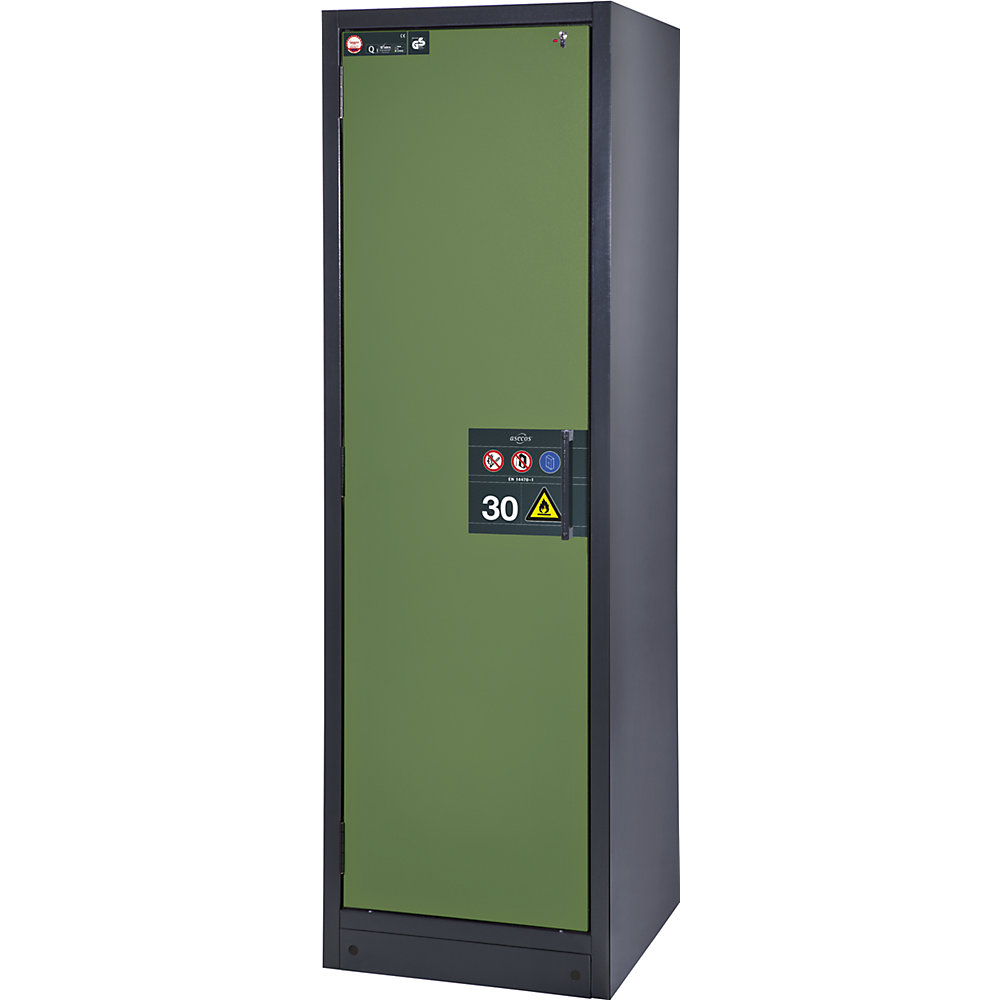asecos Fire resistant hazardous goods cupboard, type 30, type 30, 1-door, 166 kg, with sheet steel doors, reseda green door