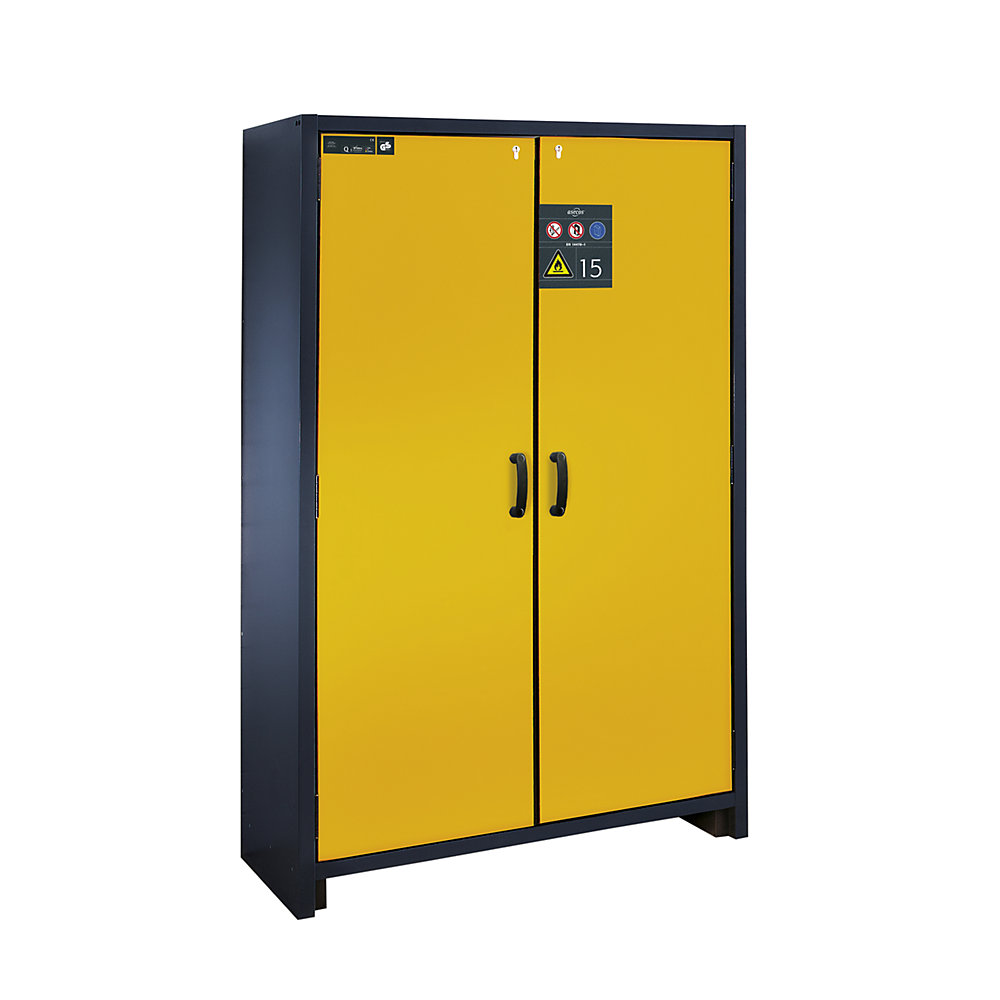 asecos Fire resistant hazardous goods cupboard, type 15, 2 doors, golden yellow doors