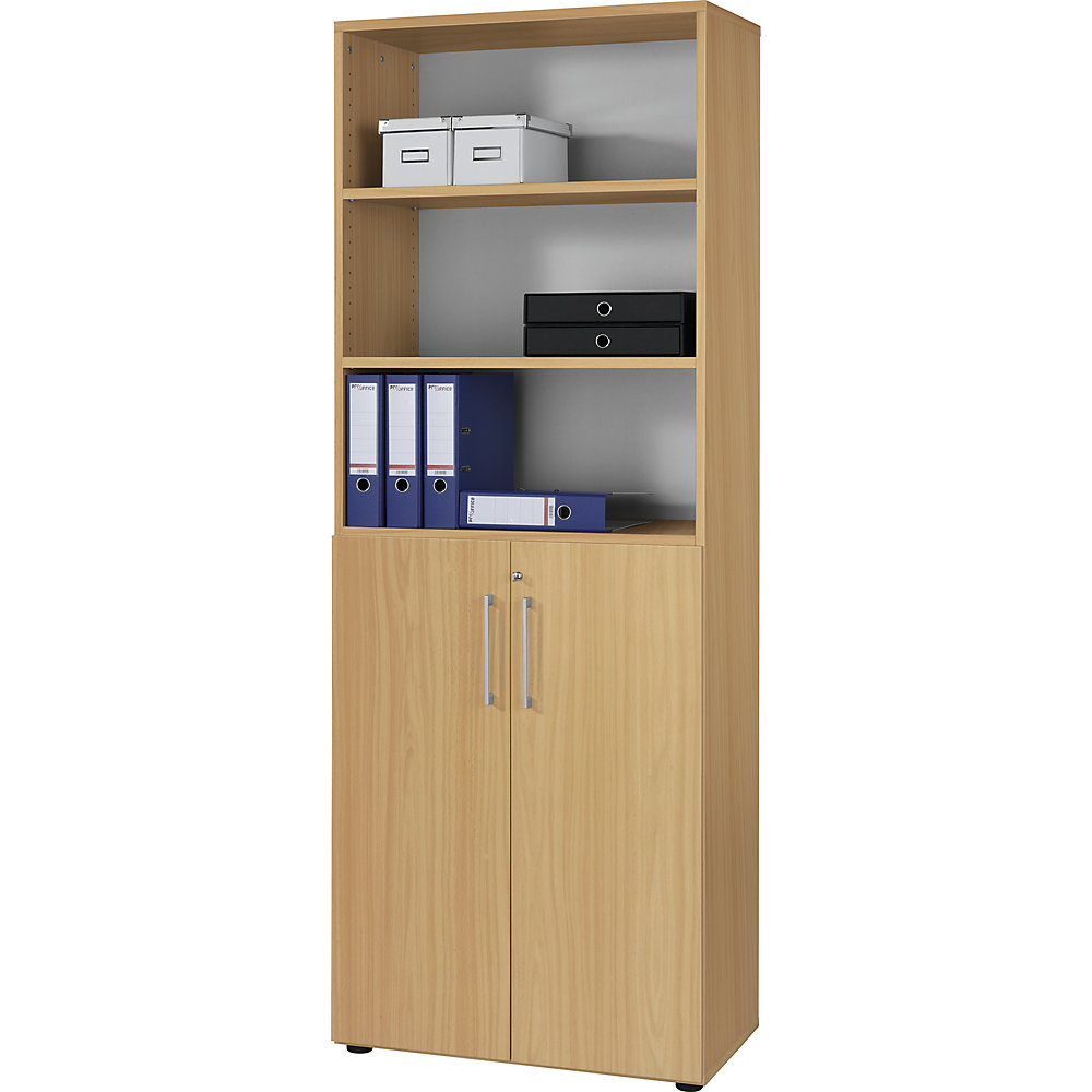 Büroregalschrank, 5 Fachböden, 6 Ordnerhöhen, davon 3 offen, graphit / Buche eurokraft pro 2