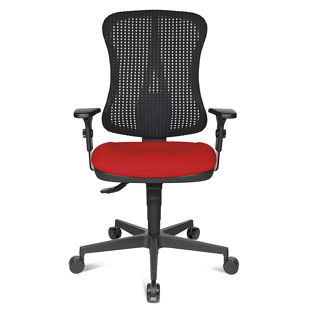 Bürostuhl, Muldensitz, ohne Armlehnen, Sitz rot, Netz-Rücken schwarz Topstar 2