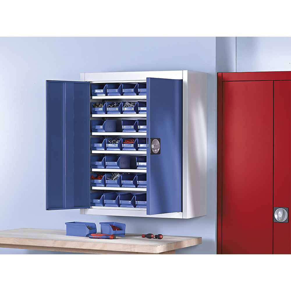 Magazinschrank mit Sichtlagerkästen, HxBxT 820 x 680 x 280 mm, einfarbig, grau, 42 Kästen, ab 3 Stk mauser 2