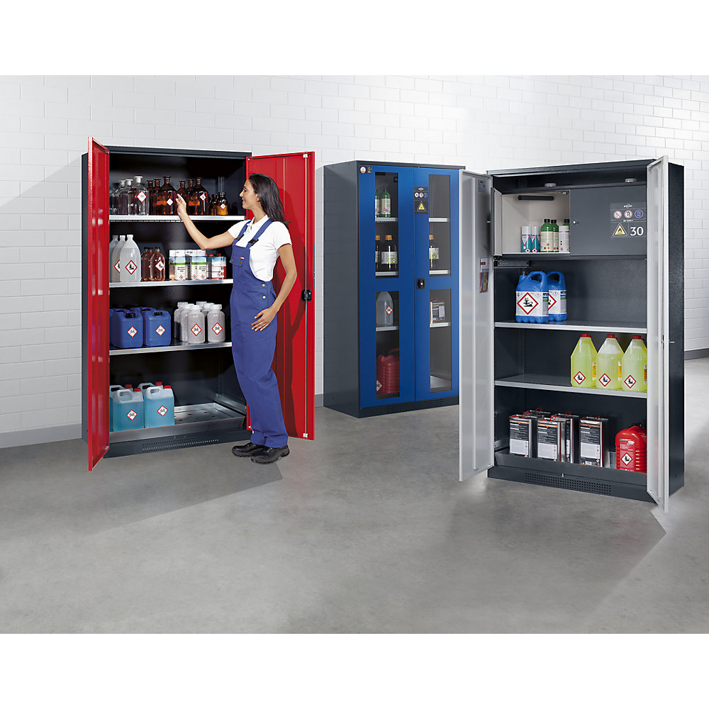 Chemikalienschrank, Tür geschlossen, 3 Fachböden, lichtgrau asecos 4